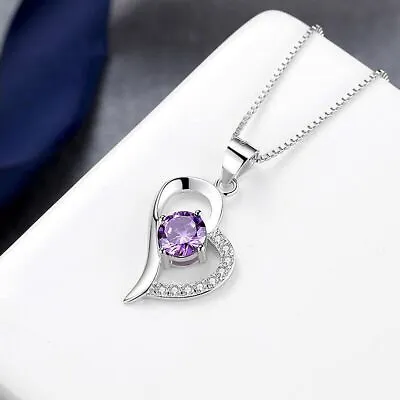 Women Crystal Heart Pendant Chain Necklace 925 Sterling Silver Jewellery Gift UK • £3.49