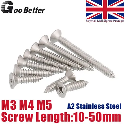 M3 M4 M5 Countersunk Self Tapping Screws Chipboard A2 Stainless Steel 304 Wood • £1.80