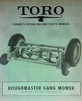 TORO ROUGHMASTER Gang Reel Mower Riding Tractor Implement Owner & Parts Manual • $62.83