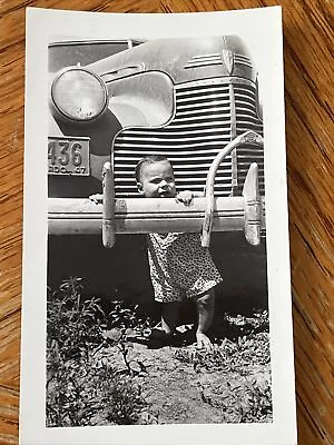 Vintage Photograph Of Colorado Baby In The Grill / Bumper Of 1940s Chrysler • $9.99