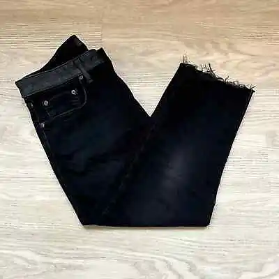 J Brand Black Leather Trimmed Denim Raw Hem Cutoff Cropped Jeans 33 • $59.99