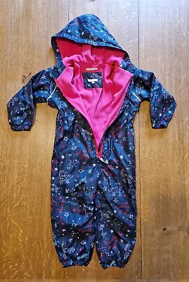 Bluezoo Fleece Lined Navy Unicorn & Stars Rain Puddle Waterproof Suit 3-4 Yrs • £12