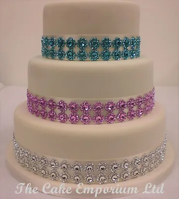 £1 • Buy Sparkling Flower Diamante Effect Cake Trim - Silver, Pink Or Turquoise