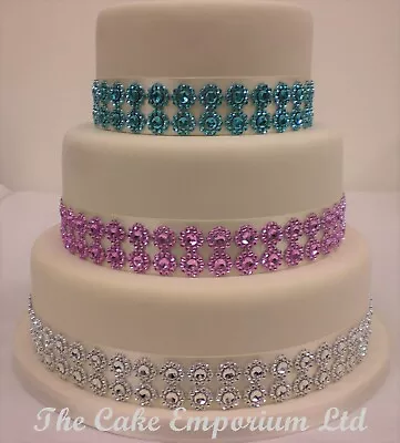 £1 • Buy Sparkling Flower Diamante Effect Cake Trim - Silver, Pink Or Turquoise
