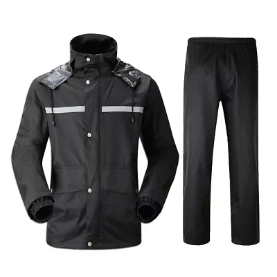 Mens Rain Suits Raincoat Jacket Pants Waterproof Safety Black Hooded US • $21.65