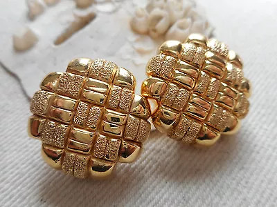 Veronese Italy Gold Kissed Sterling Basketweave Clip On Earrings  49171 • $42