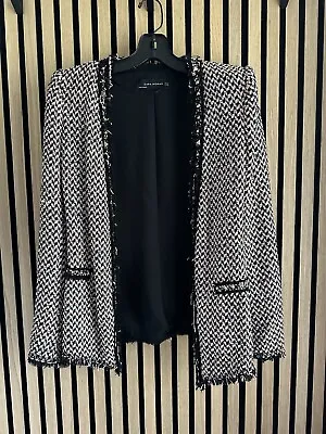 Zara Textured Tweed Blazer Jacket Size Brass Metal Studs Accent US XS • $20
