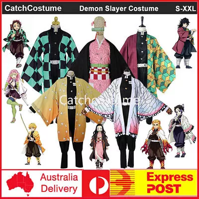 Anime Demon Slayer Kimetsu No Yaiba Cosplay Costume Wig Kimono Suit Halloween • £15.91