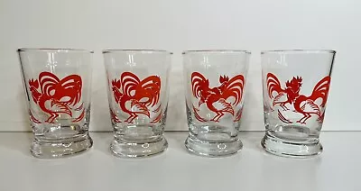 LIBBY Red Rooster Vintage 4  Juice Glasses Set Of 4-MCM Retro Shot/Juice Glasses • $24.99