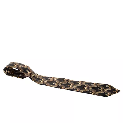 Lanvin Vintage Black And Gold Bird Print Silk Tie • $91.35