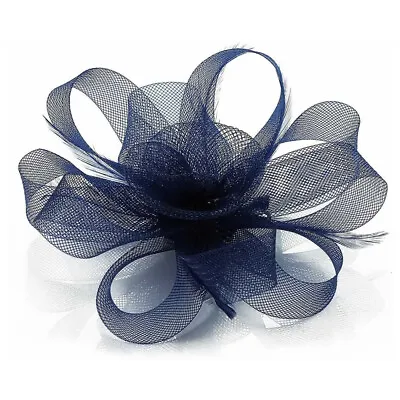 Navy Feather & Mesh Flower Fascinator On A Clip Wedding Prom Party New • £5.99