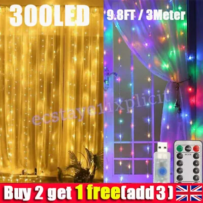 £7.49 • Buy 300 LED Curtain Fairy Lights String Indoor Outdoor Backdrop Wedding Xmas Party -