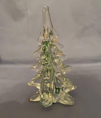 Vintage Price Glass Christmas Tree ~ Clear W/ Green Ribbons Inside • $11.04