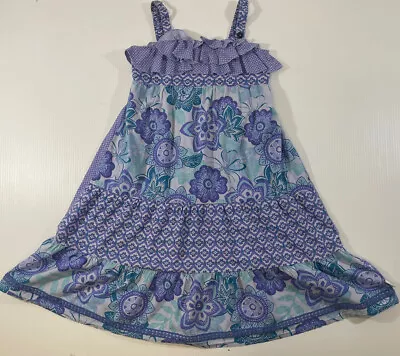 Naartjie Girls 100% Cotton Purple Floral Ruffle Stretch Tank Maxi Dress Size 9 • $20.99