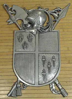 Vtg Mid Century Sexton Aluminum Wall Plaque Coat Of Arms Knight Medieval 19 X14  • $59.99
