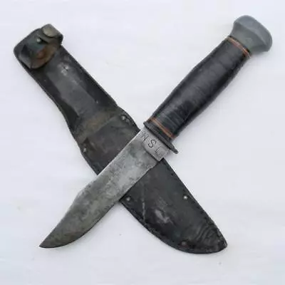 PAL Cutlery WW2 Era USN MK1 Mark I American Fighting Knife Leather Scabbard • $129.99