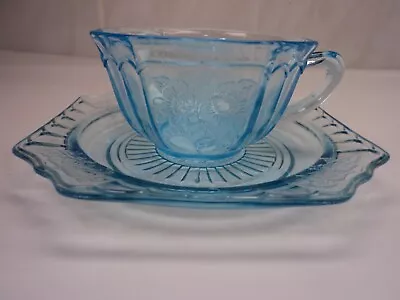 Hocking Blue Mayfair Cup & Saucer Sets • $42