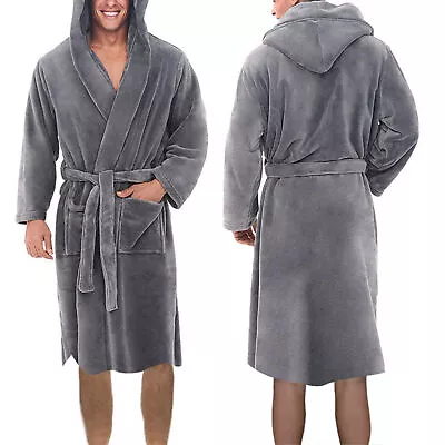 Men Nightgown Solid Color Anti-freeze Fall Winter Fleece Warm Long Robe Pajamas • $20.60