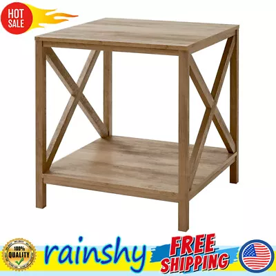 Farmhouse Square Side End Table W/ Storage Wood Living Room Furniture Rustic US • $63