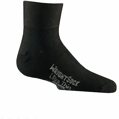 Wrightsock A6762 Ultra Thin Quarter Black Crew Cut Socks 2-Pair Unisex Size S • $45