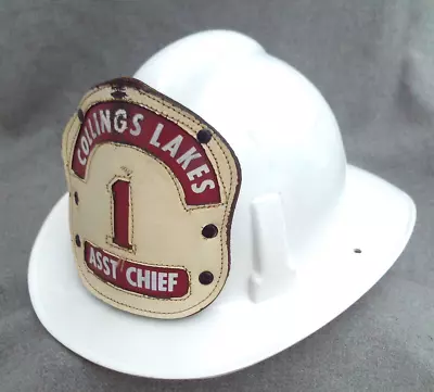 VINTAGE MSA FIRE HELMET W COLLINGS LAKES N.J. LEATHER SHIELD FIRE DEPT. • $59.99