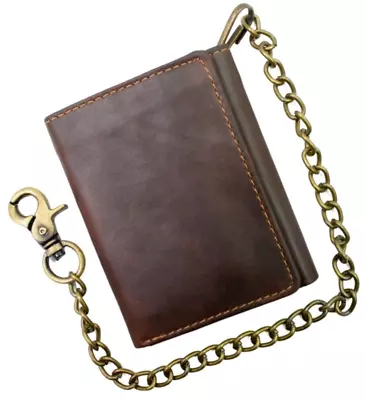 Men Hunter Vintage Antique Leather Biker Truck Trifold Wallet With RFID Blocking • $16.99