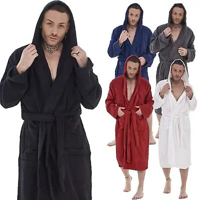 Mens Hooded Towelling 100% Cotton Dressing Gown Bath Robe Sizes M -XL - Gift • £16.95