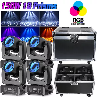 4X 150W 18Prisms Gobo Moving Head Stage Light LED Beam RGBW DMX DJ Party & Case • $329.99