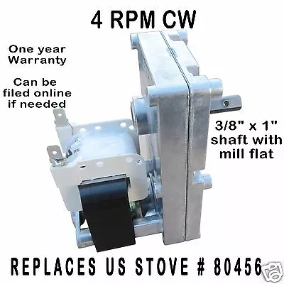 Us Stove Pellet Corn Auger & Agitator Motor - [xp7004]  4 Rpm Cw - 80456 • $89.95