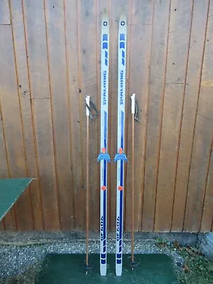 Vintage Snow Skis 79  Long Gray Blue Color Finish With BAMBOO SKI POLES • $61.61