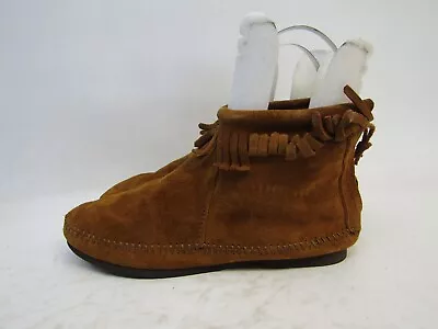 Minnetonka Womens Size 8 Brown Suede Zip Fringe Ankle Fashion Boots Bootie • $27.54