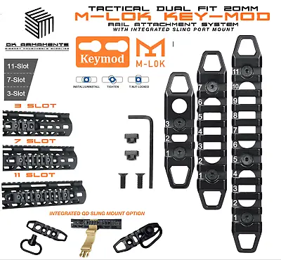 Dual Fit MLOK & KeyMod Rail 3/7/11/ Slot 20MM RIS RAS Rails Airsoft Steel Alloy • £4.95