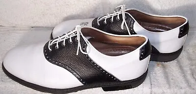 Footjoy Icon Sz 10.5W Black/White Leather Saddle Golf Shoes • $84.99