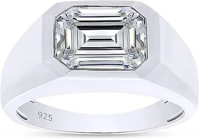 3/4ct Emerald Cut Moissanite Signet Wedding Band Ring For Mens Sterling • $97.61