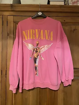 H&M Bright Pink Nirvana Angel Oversized Sweatshirt Size L • £29.99