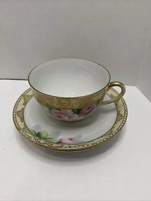 Noritake Gold Trim China Tea Cup & 2 Saucers Vintage Hand Painted. • $34.99