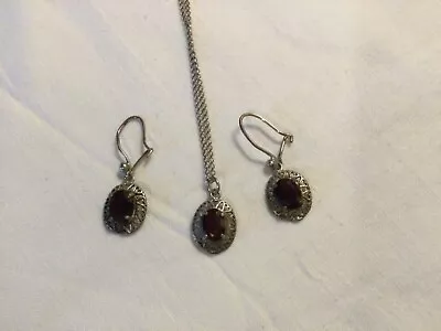 £29 • Buy Silver With Garnet Stones Matching Pendant And Earrings, Vintage