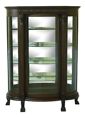 F32950EC: Antique Victorian Oak Lion Carved Bow Front China Cabinet • $3095