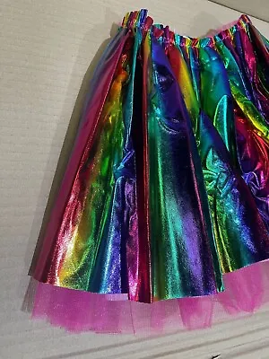 Metallic Rainbow Girls Kids Tutu Skirt Dance Party Pride Fairy Fancy Dress • £4