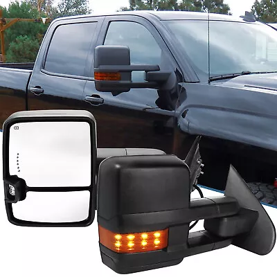 Tow Mirrors Power Heated Turn Signal Pair For 03-06 Chevy Silverado GMC Sierra • $145.99