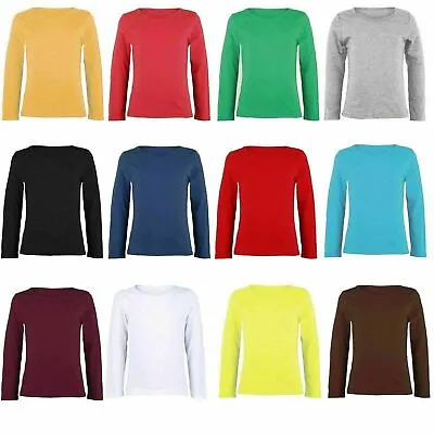 £5.49 • Buy Kids Girls Long Sleeve Round Neck Plain Basic Stretch T-Shirt Top Age 2-13 Years