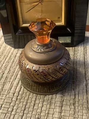 Vtg Cut Inlayed Glass Orange Jeweled Top Brass Body Trinket Holder Hippie 4” Vg • $14.99