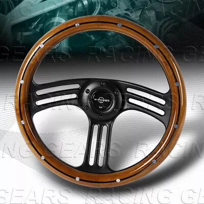 350mm W-power Classic Dark Wood Vintage Black Spoke 3  Deep Dish Steering Wheel • $105.95