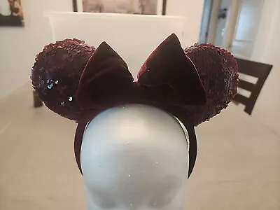 Potion Burgundy Sequin Minnie Mouse Bow Ears Headband Disney • $17.50