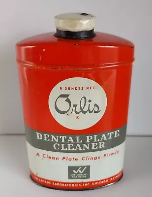 Vintage Orlis Orange Tin Can Full Denture Plate Cleaner For False Teeth • $5