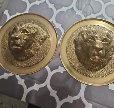 Vintage Brass Lion Head Medallion With Stem Curtain Scarf Tieback Holder 5 X 4 . • $65