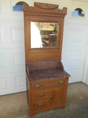 Unusual Antique Victorian Walnut Marble-Top Washstand W/Mirror-PICKUP ONLY 08638 • $645