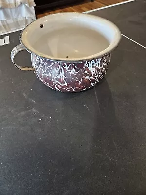 Vintage Chamber Pot Enameled - Brown White • $0.99