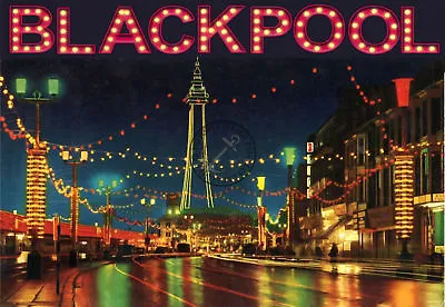 VINTAGE RAILWAY POSTER Blackpool Illuminations Tower Mile Lights PRINT A3 A4  • £5.99