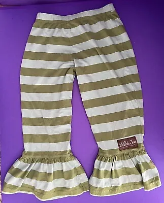 Matilda Jane Girls Big Ruffles Pants Green/White Stripes Size 6 SALE! • $12